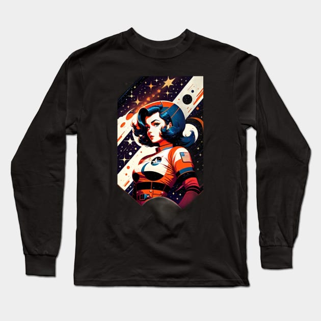 Space Pin Up Girl Long Sleeve T-Shirt by Doctor Doom's Generic Latverian Storefront